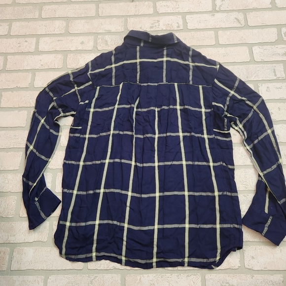 STYLUS Womens Button Down Blouse SOFT Navy Blue + Lime Green Size L - Picture 3 of 14